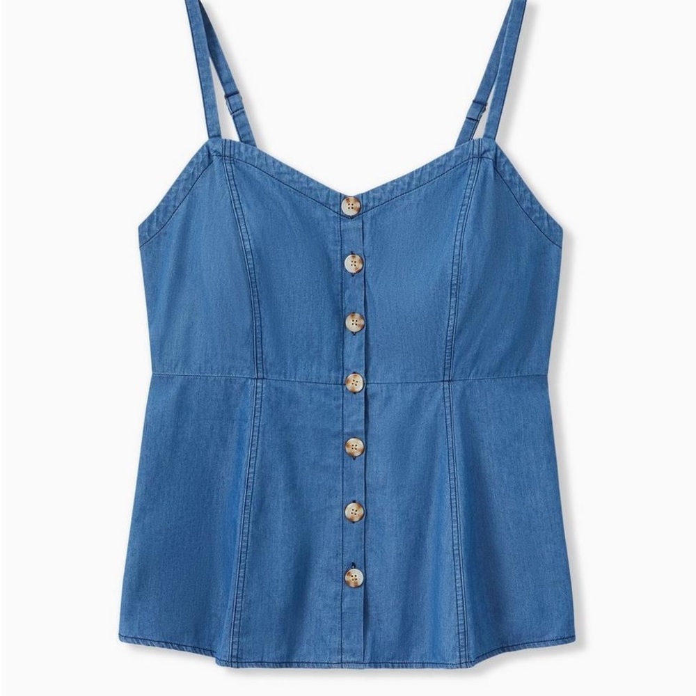 (T10) Blue Chambray Button Fit & Flare Tank-cami